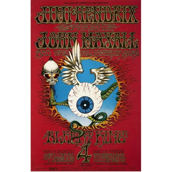 1968 Jimi Hendrix Concert poster Wall Art re -Print John Mayall es 11 x 17 Inch Poster