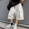thumbnail image 2 of WERYOUNG Boys Girls Cargo Shorts Summer Casual Elastic Waist Drawstring Baggy Stretch Straight Wide Leg Shorts With Pockets Kids Classic Dungarees Shorts,White,4-5 Years, 2 of 6