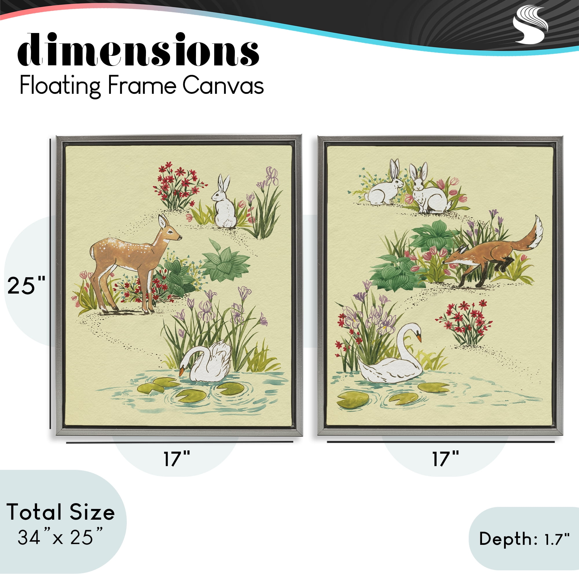 Stupell Industries Spring Animals in Nature 2 Piece Gray Framed Floater Canvas Set, design by Grace Popp