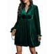 thumbnail image 1 of Vestido Elegante Retro Corto Holgado con Escote en V y Larga de Terciopelo de Color Liso para Mujer, Ropa de Moda para Otoño e Invierno. Verde Oscuro S, 1 of 9
