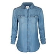 thumbnail image 3 of MixMatchy Women's Basic Classic Long/Roll Up Sleeve Button Down Chambray Denim Shirt Tunic (S-3XL), 3 of 3