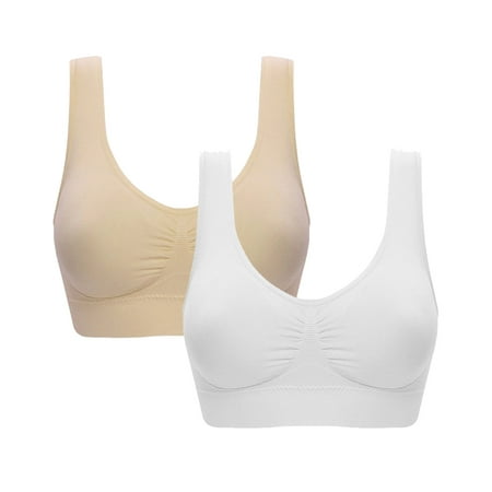 

KOERIM 2 Pack Women s Seamless Comfortable Sports Bra with Removable Pads U-shaped Tank Style Underwear(Beige/White)