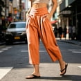 thumbnail image 2 of VBVC Women's Cotton Linen Pull-On Capri Pants , Casual Summer Wide Leg Trousers For Women , Ladies' Paper Bag Waist Pleated Pants with Pockets,Orange,S-2XL, 2 of 6