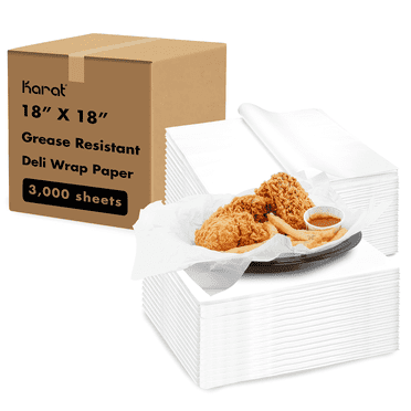 Karat [3,000 ct] 18"x18" Deli Paper Sheets | White Grease-Resistant Wrapping Paper | Designed for Oversized Items, Large Trays, and Catering Needs