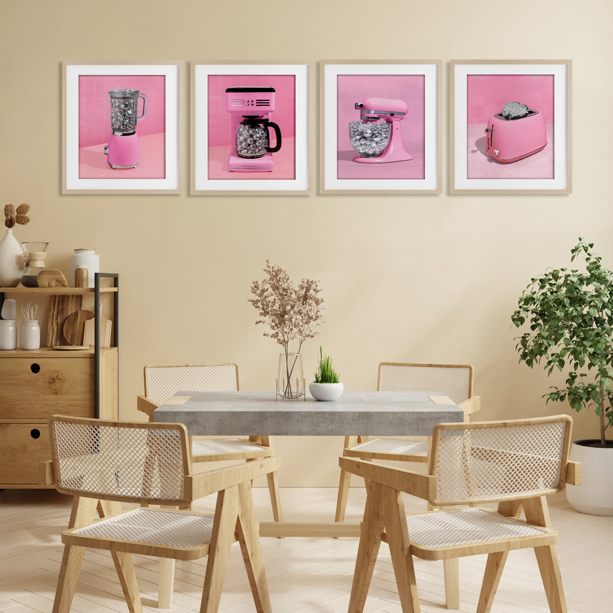 Stupell Industries Disco Drink Blender over Pink 4 Piece Birch Framed Print Under Glass Set, design by LISH Creative