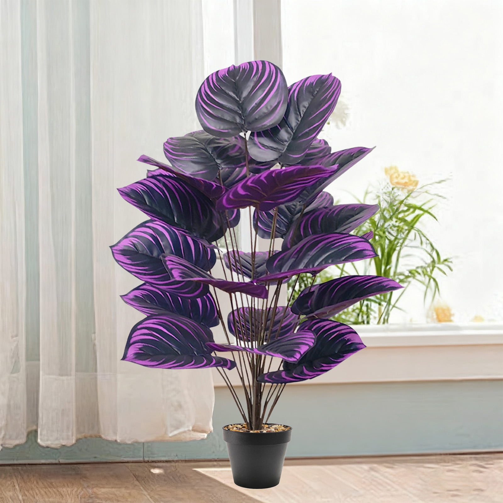 Artificial Potted Plants 33inch 24 Leaves PVC Fake Tropical Plants Realistic Faux Plants for Home Office House Desk Shelf Living Room Kitchen Decoration