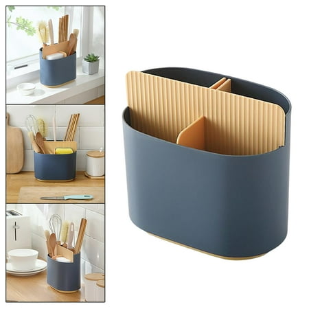 

Multipurpose Chopstick Storage Holder 4 Grids Tableware for Countertop Spoon Dark Blue