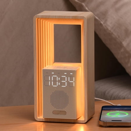 Digital Alarm Clock, Sunrise Alarm Clock with Nightlight, 9 Sleep Aid Sounds, White Noise Sounds Machine, Dimmable Display,USB Charging Port,Wood Grain Imitat,Gift for Women,Men,Travel