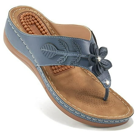

Aomigoct Women s Summer Flip-flop Sandal with Massage Arch Support Comfortable Flower Wedge Shoes