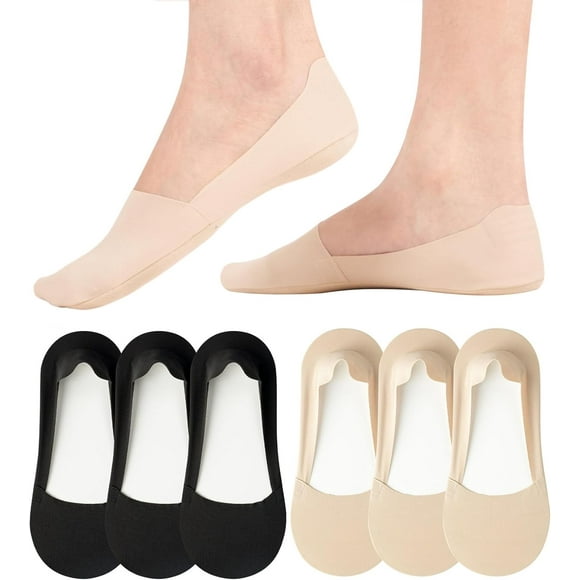 6 Pairs No Show Socks Womens Nylon Non Slip Low Cut Invisible Liner Footies Thin Silk Socks for Flats Loafers Lightweight
