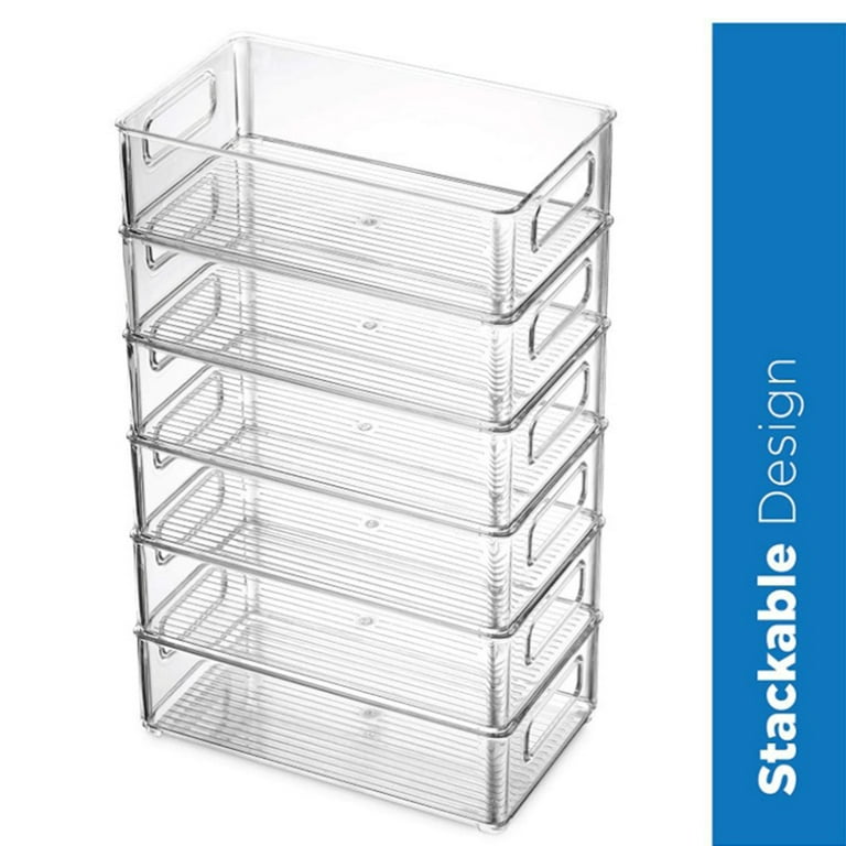 6pcs Stackable Clear Organizer Bins Large Durable Storage Bins for