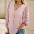 thumbnail image 4 of Weardear Womens Chiffon Blouse Swiss Dot Tops V Neck Casual Loose Pleated Shirts Pom Pom Tops, 4 of 7