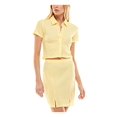 thumbnail image 4 of ULTRA FLIRT Womens Yellow Stretch Textured Short Sleeve Point Collar Above The Knee Party Body Con Dress L, 4 of 7