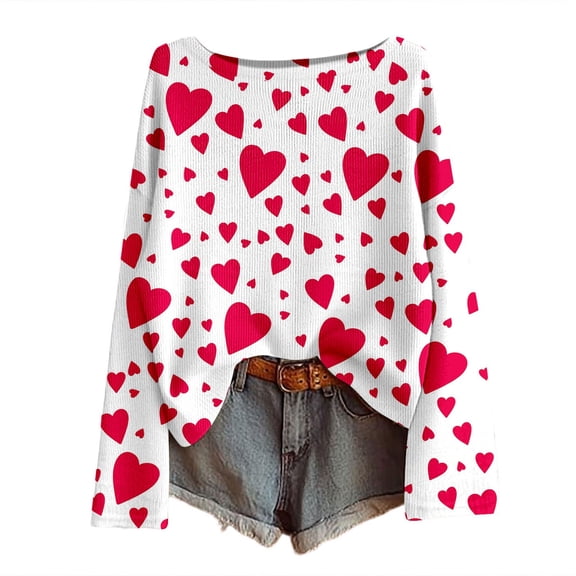 YUEHUA Heart Sweater for Women Valentine's Day Sweaters Cute Love Plus Size Valentines Sweatshirts with Hearts Crew Neck Pullover Tops Clothing, XXL