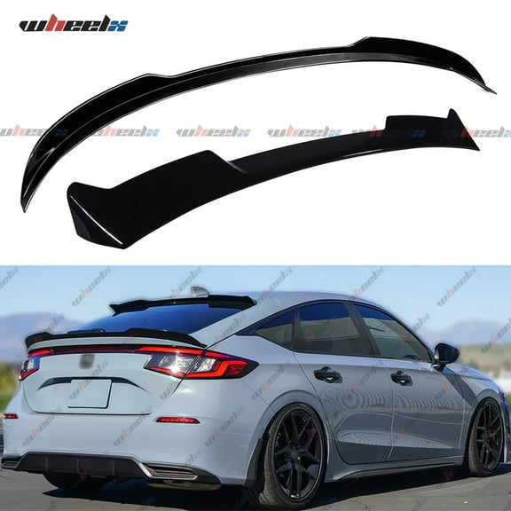 2pcs Rear Spoiler and Roof Top Spoiler Compatible with 2022-2025 Honda Civic Hatchback, JDM Duckbill Fit for 4-Door, Trunk Exterior High Kick Tail Deck Lid Wing Lip (Glossy Black)