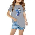 thumbnail image 2 of YLSDY Children Girls T-Shirt Flower Butterfly Graphic Kids Tees Soft Comfy Cotton Short-Sleeve Casual Tops Gray 4 Years, 2 of 5