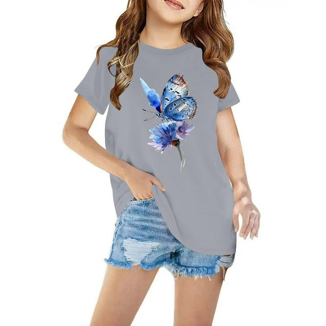 Mefallenssiah T-Shirt en Coton pour Enfants Garçons Filles Mode Mignon Col Rond Imprimé Tee Manches Courtes