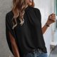 thumbnail image 4 of Blusa de manga corta con lazo en la espalda, color puro, informal, ajustada, para mujer, verano, 4 of 7