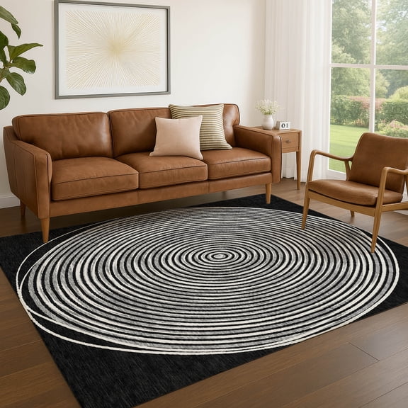 Addison Rugs Chantille Indoor/Outdoor Transitional Geometric Black Machine Washable Rectangle Rug, 10' x 14'