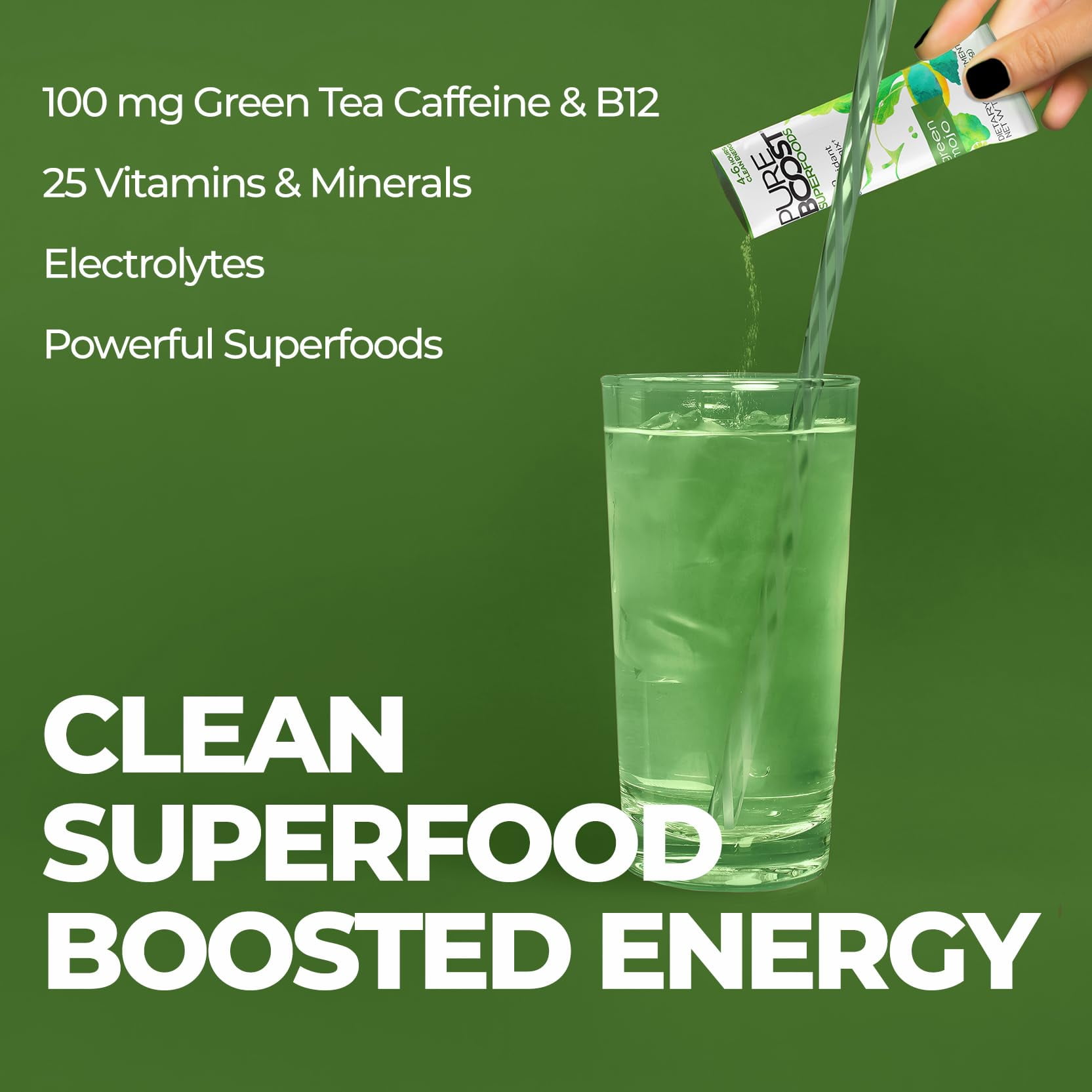 Pureboost Superfoods Clean Energy Booster Refreshing Enery Drink Mix with Apple Cider Vinegar, Organic Superfoods, Sugar-Free Electrolytes,