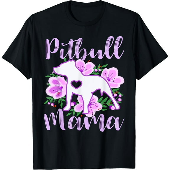 Pitbull Mama Purple Flowers Cute Pit Bull Pretty Mommy T-Shirt men and women can wear, black, white, gifts