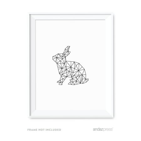 - Rabbit Geometric Animal Origami Wall Art Black White Minimalist Print
