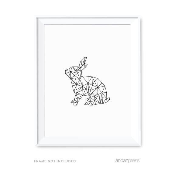 Rabbit Geometric Animal Origami Wall Art Black White Minimalist Print