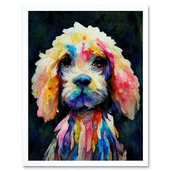 Bright Abstract Colourful Dog Spaniel Cavapoo Cockapoo Art Print Framed Poster Wall Decor 12x16 inch