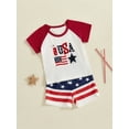 thumbnail image 4 of Toddler Baby Boy 4th of July Outfit 6 12 18 24 Months 2T 3T 4T Flag Embroidery Crew Neck Short Sleeve T-Shirt and Shorts 2 Pcs Set, 4 of 9