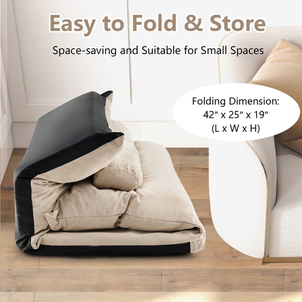 Finihen Sofa Bed, Floor Sofa Bed, Adjustable Floor Sofa Bed with 2 Lumbar Pillows, for Living Room, Bedroom, Beige