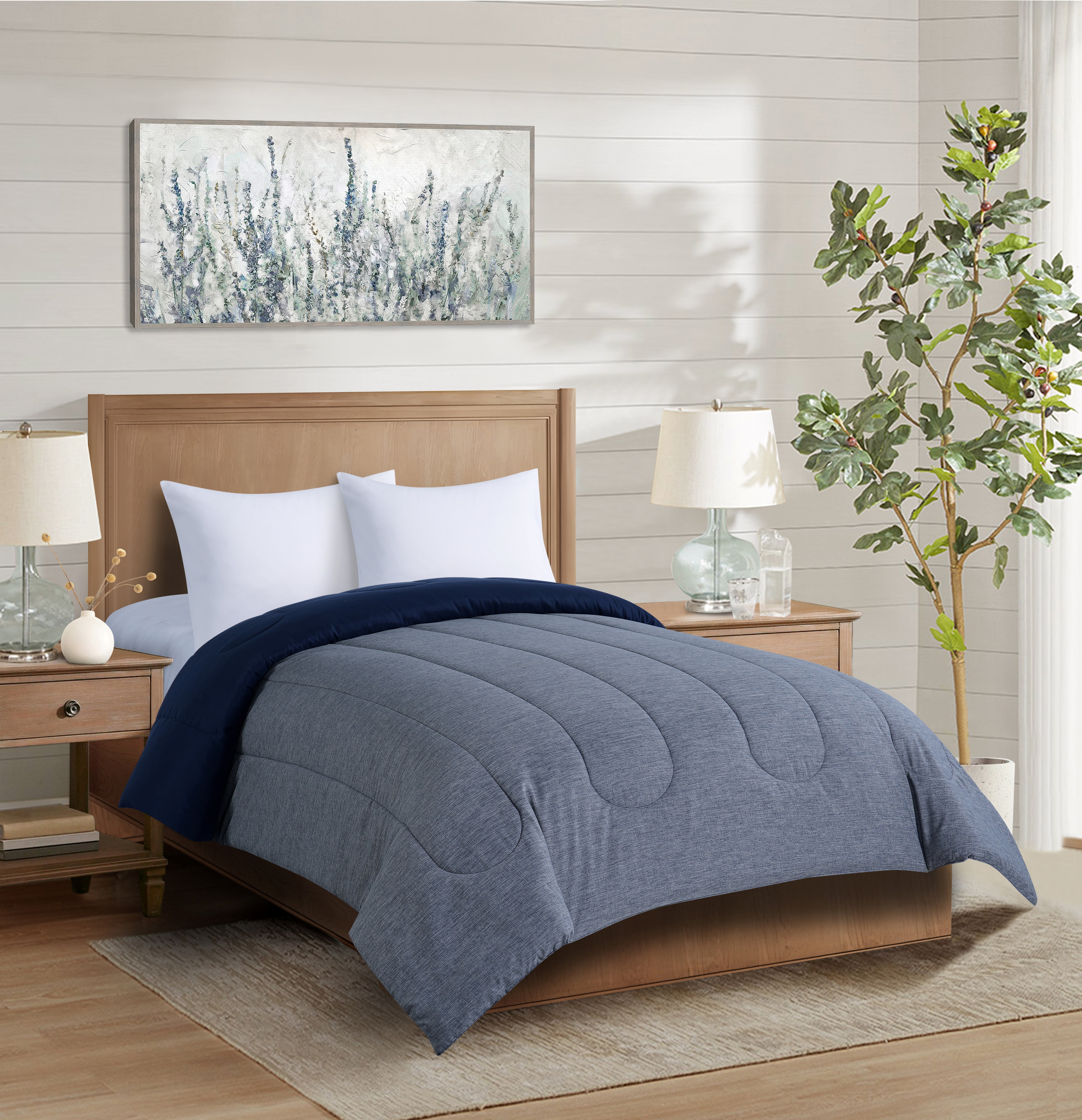 Mainstays Super Soft Microfiber Reversible Comforter, Twin-XL, Navy, 1 Piece