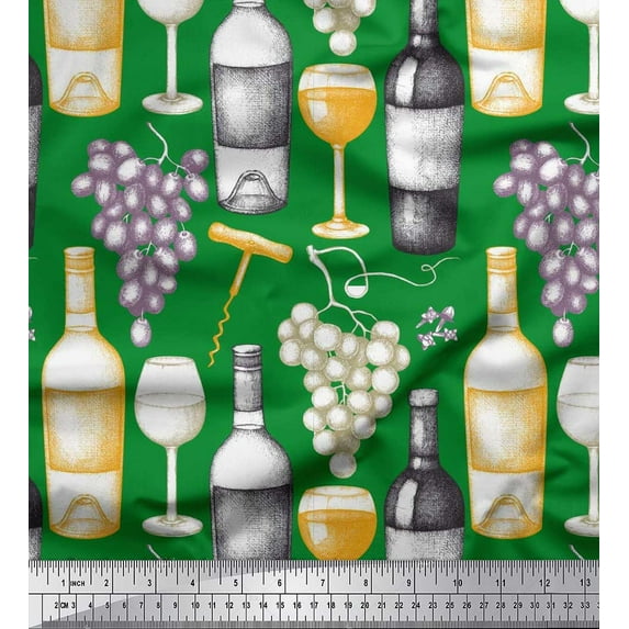 Soimoi Velvet Fabric Grapes,Wine Glass & Bottle Fabric Prints By Yard 58 Inch Wide