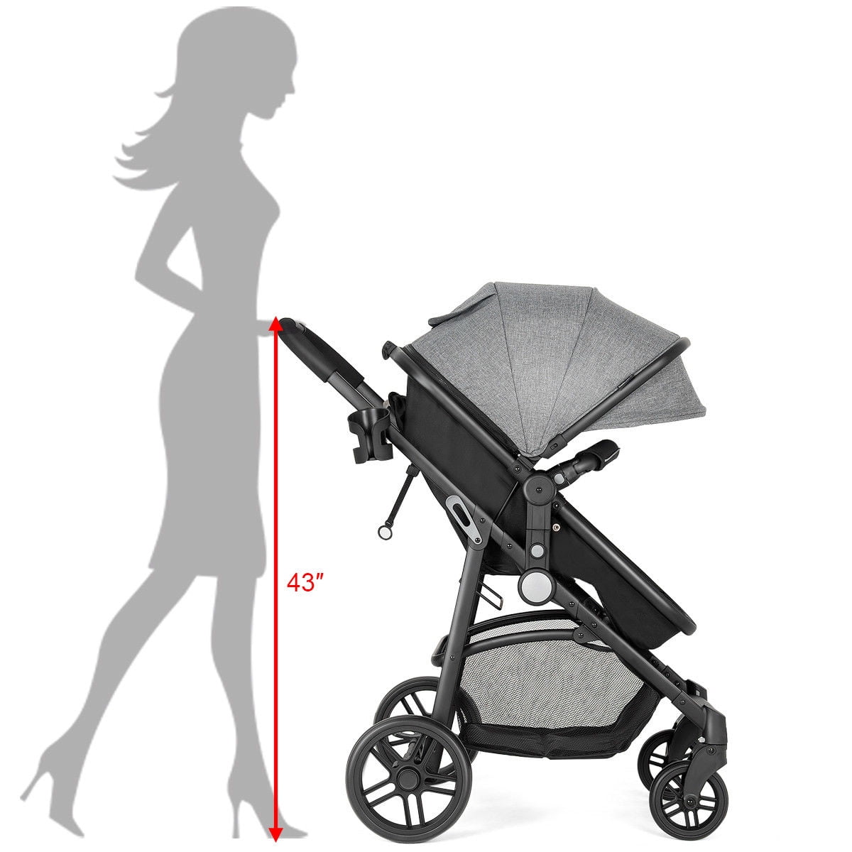 Infans 2 In 1 Foldable Baby Stroller Kids Travel Newborn Infant Buggy Pushchair Gray