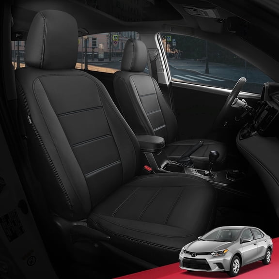 Freesoo for Toyota Corolla Seat Covers L LE XLE, LE Eco Sedan 2014-2019, Custom Fit Leather Seat Covers Full Set, Black