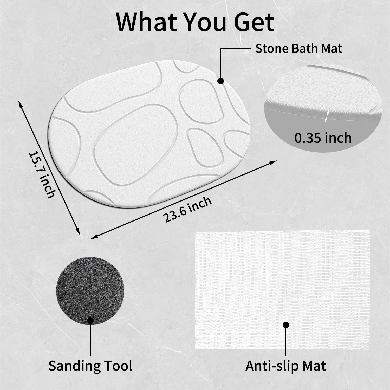 Cenepor Stone Bath Mat Diatomaceous Earth Shower Mat, Non-Slip Quick Drying Super Absorbent, Bath Mats for Bathroom, Easy to Clean, 24" x 16" White