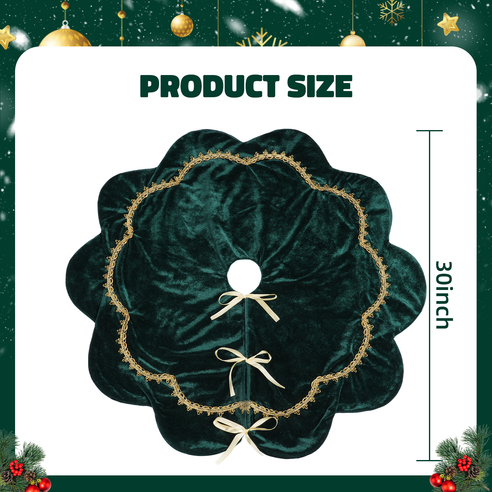 Inadays Luxury Velvet Christmas Tree Skirt, 30" Green photo 8