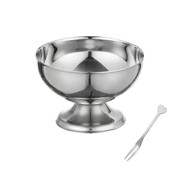 Small Stainless Steel Dessert Bowl with Heart Fork - 10cm/3.94inch Mini Ice Cream Cup for Sundaes, Pudding, Candy, Elegant Snack Bowls (1 Bowl 1 Fork Set)