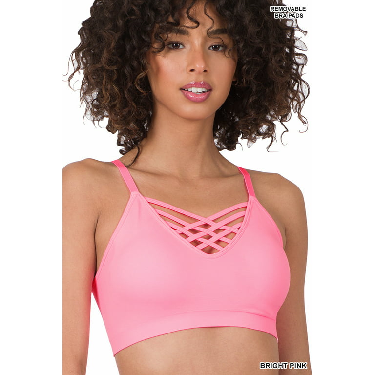 Women & Plus Front V-Lattice Sports Bra Bralette with Adjustable Straps and  Removable Bra Pads 