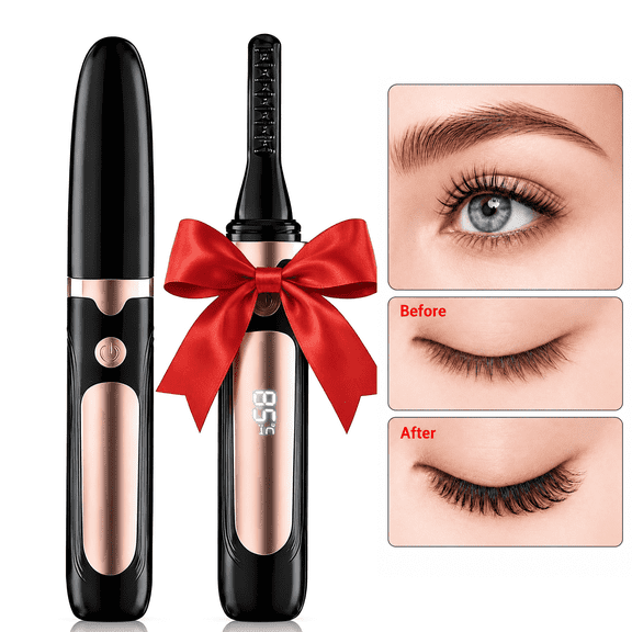 JUUTREN Heated Eyelash Curlers - Electric Eyelash Curler for Makeup Tools, Rechargeable Lash Curler with LED Display 4 Temp Settings, Fast Heat up within 10s, 24 Hours Long Lasting(Black)