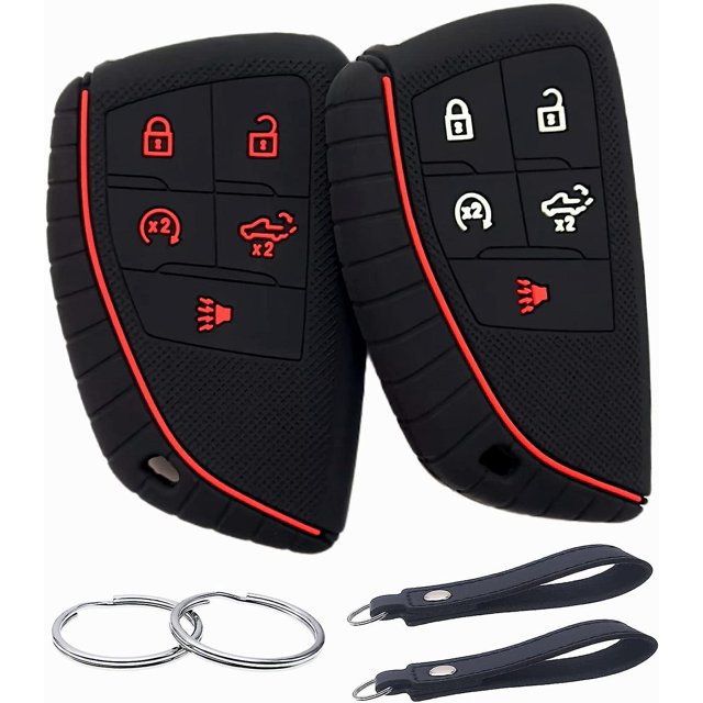 Funda de goma de silicona para llave compatible con Chevrolet Silverado 1500 Gmc Sierra 1500 2022 2023 (negro con rojo)