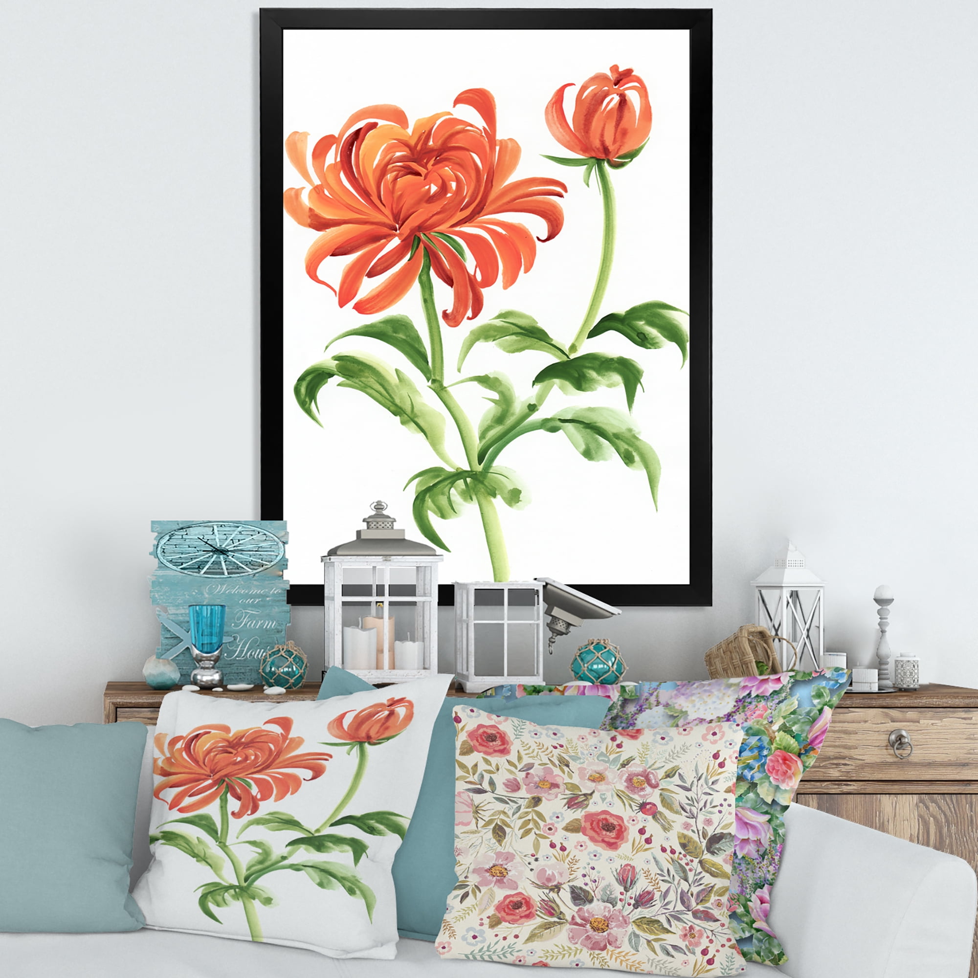 Designart 'Ancient Orange Chrysanthemum Flower' Traditional Framed Art Print