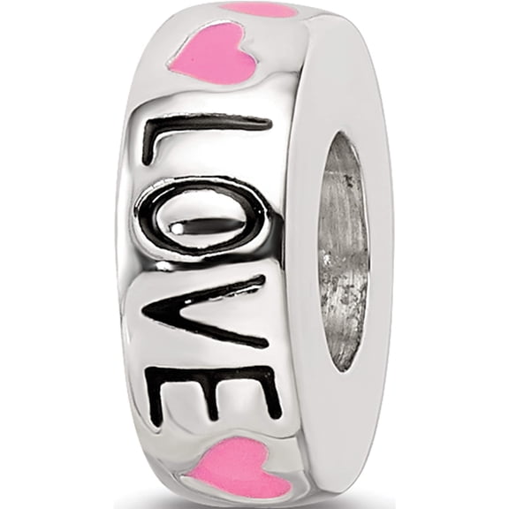 Sterling Silver Reflections Pink Enameled Hearts Love Amour Spacer Bead (9.8 X 3.7) Made In China qrs3769