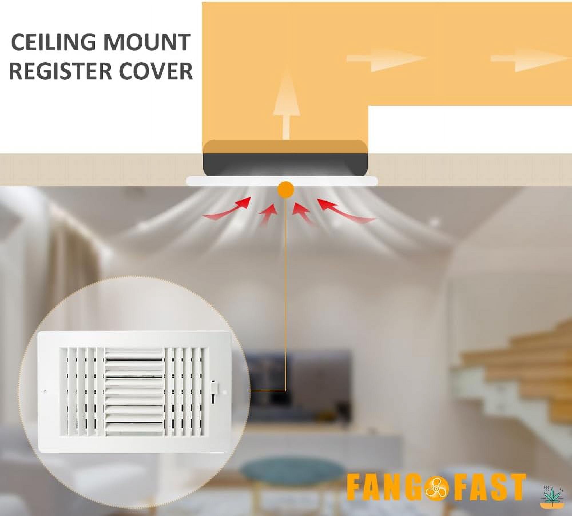 10x8 Inch(Duct Opening) Ceiling Register Wall Vent 3-Way Plastic Sidewall Ceiling Air Vent w/Manual Adjuster for Home, Office, Bathroom, Toilet