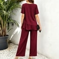 thumbnail image 7 of MLCDZ Plus Size Mother of Bride Pant Suits 2 Piece Chiffon Sets Round Neck Short Sleeves Top and Flowy Baggy Pants Ruffle Layers Wedding Guest Outfit, 7 of 7