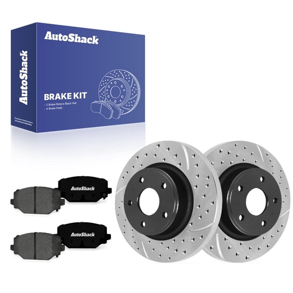 AutoShack Rear Solid Drilled & Slotted E-Coated Brake Rotors   Premium Ceramic Pads 6-PC Brake Kit Replacement for 2012-2020 Dodge Grand Caravan 2012-2020 Dodge Journey ShadowGuard 12.91" (328 mm)