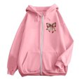 thumbnail image 3 of Women's Fashion Rugby Print Zippered Long Sleeve Hoodie with Pocket Drawstring Casual Athletic Sweatshirt, 3 of 6