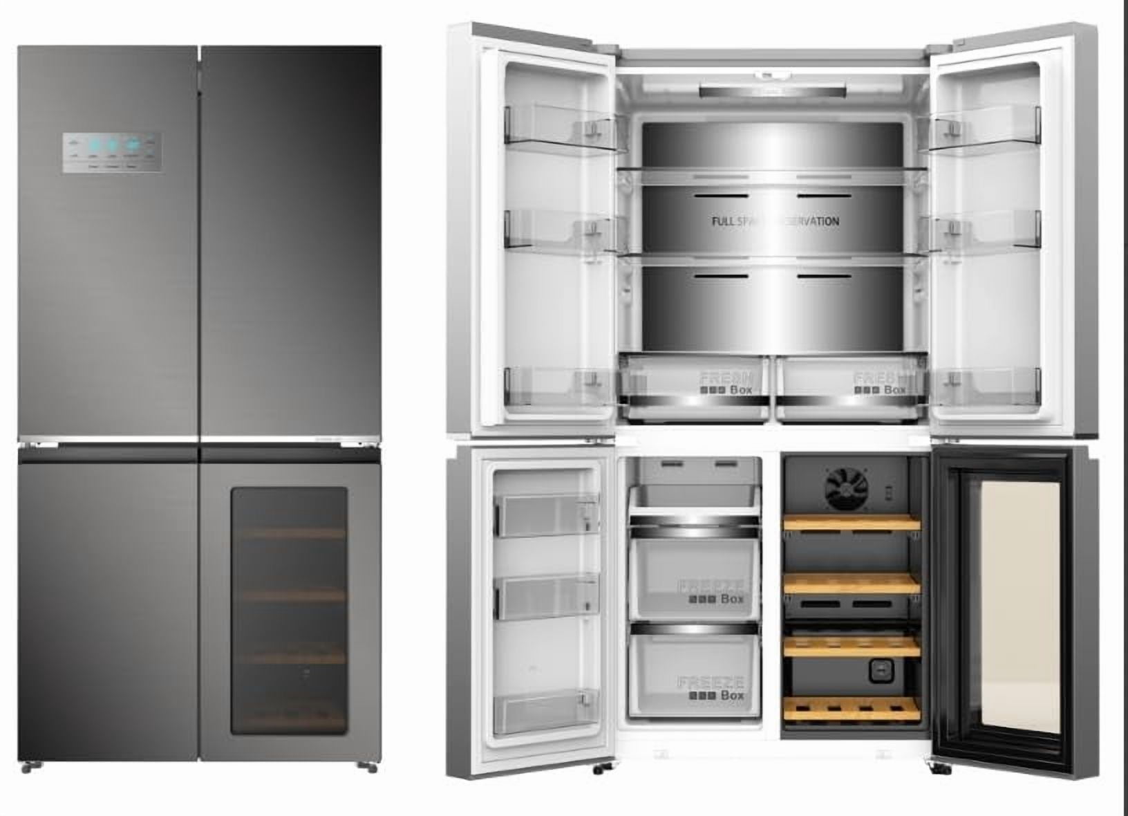 2024 New Stainless-Steel 4 Doors Fridges Kitchen-Freezer - 36 Inch French Door Refrigerator, 21 Cu.Ft. Counter Depth Refrigerator Bottom Freezer with Wine Cabinet and Adjustable Shelves