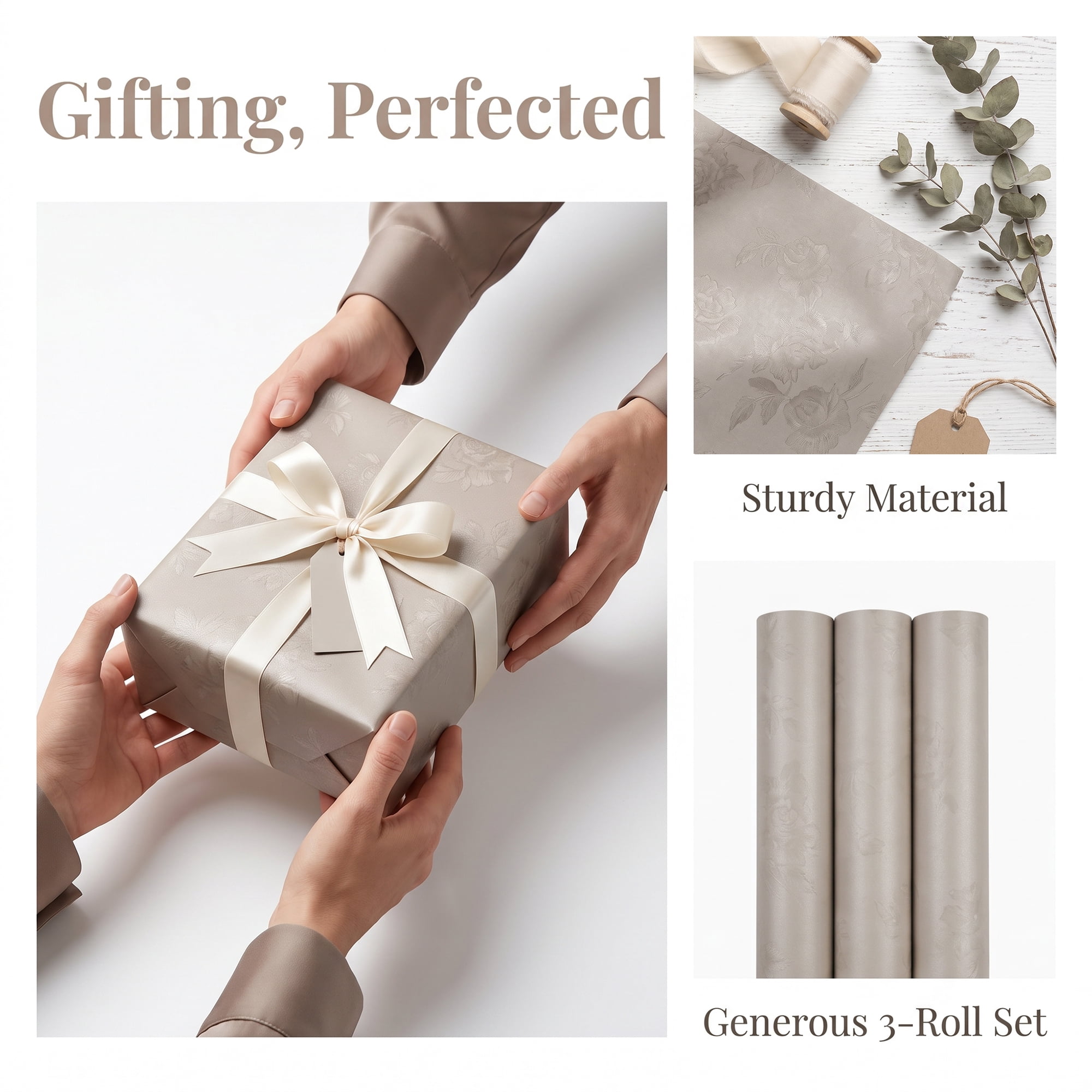 Unique Bargains Luxury Matte Gift Wrapping Paper with Rose Pattern Grey 27.6" x 19.7"