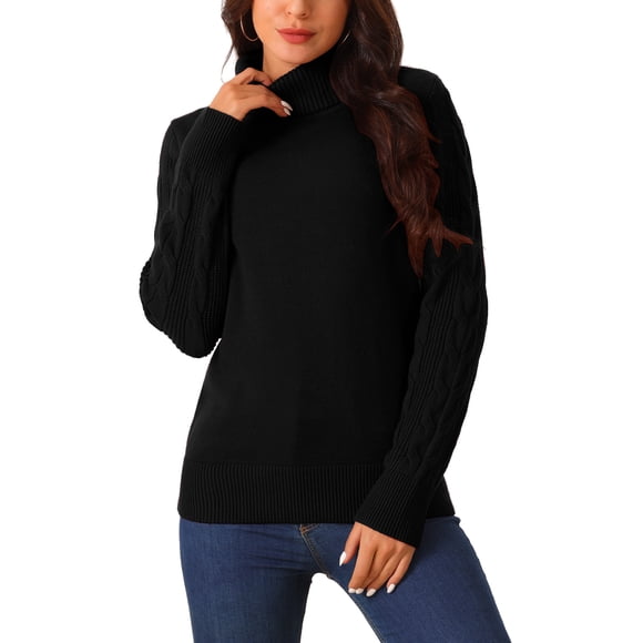 Suéter casual de manga larga de cuello alto INSPIRE CHIC para mujer, suéter grueso y cálido, parte superior S negra