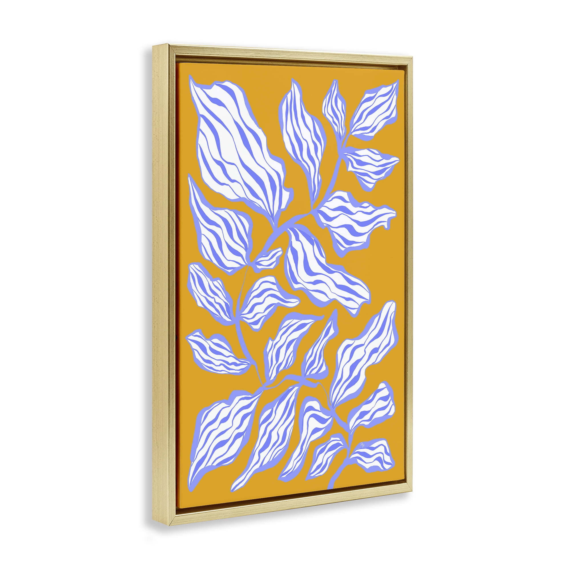 Stupell Industries Leaves on Orange Botanical & Floral Painting Gold Floater Framed Art Print Wall Art, 21 x 31